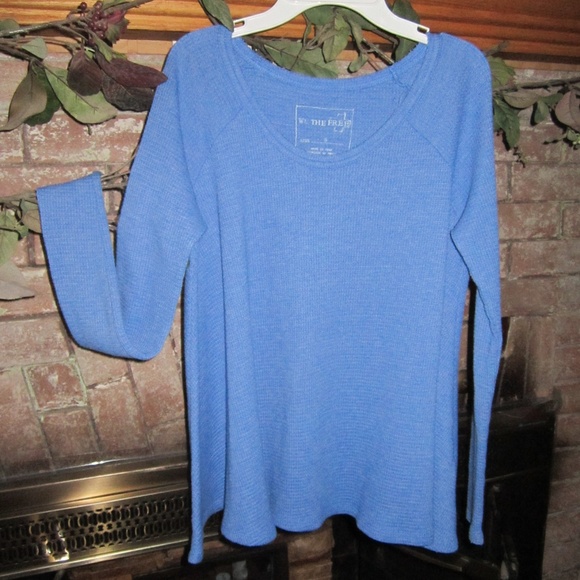 Free People | Waffle Knit Thermal Blue Oversized Swing. Sz S - Picture 2 of 4